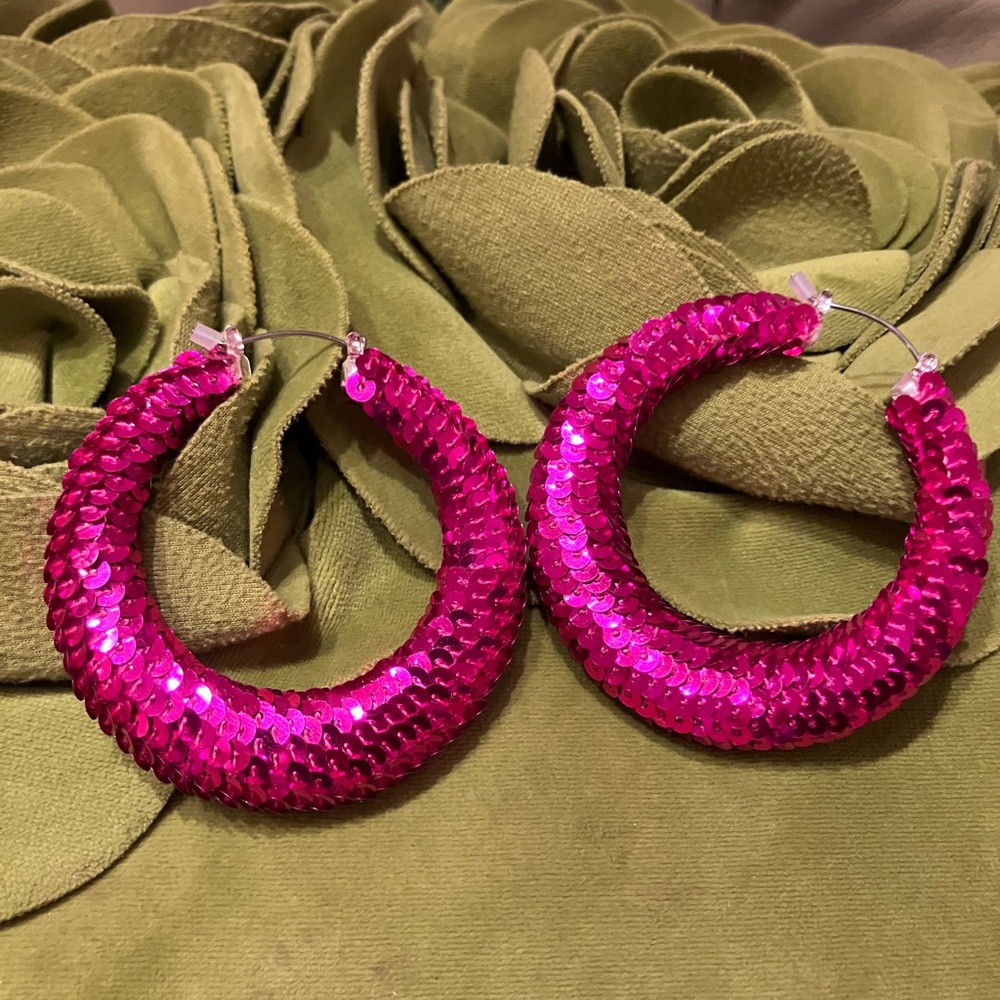 Pink Sequin Hoop Earrings